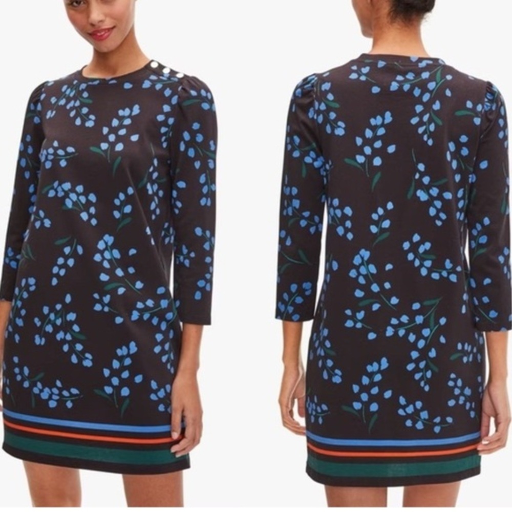 NWT Women's Kate Spade Floral Sea Breeze Tee Dress Black Blue Size